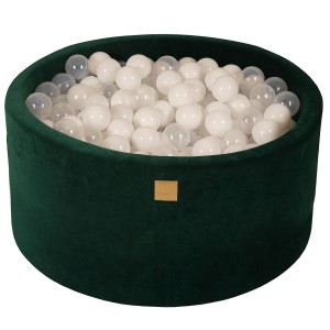 Round Ball Pit with 300 balls, 90x40cm, Dark Green, Velvet