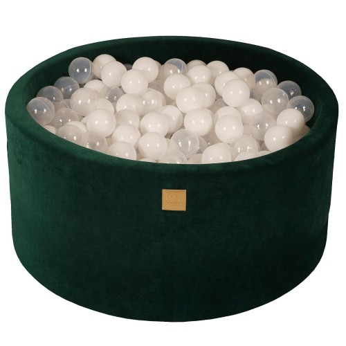 Round Ball Pit with 300 balls, 90x40cm, Dark Green, Velvet
