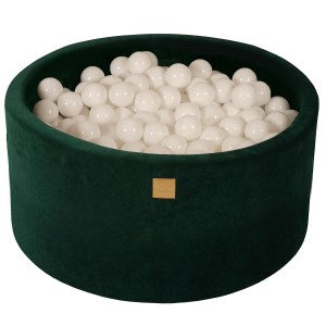 Round Ball Pit with 300 balls, 90x40cm, Dark Green, Velvet