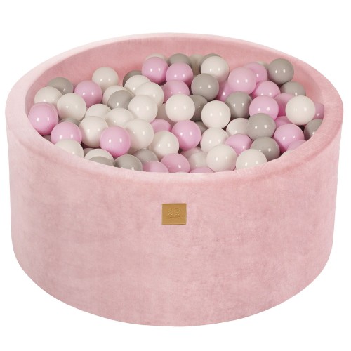 Round Ball Pit with 300 balls, 90x40cm, Light Pink, Velvet