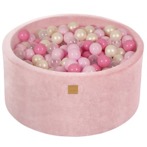 Round Ball Pit with 300 balls, 90x40cm, Light Pink, Velvet