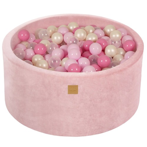 Round Ball Pit with 300 balls, 90x40cm, Light Pink, Velvet