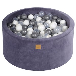 Round Ball Pit with 300 balls, 90x40cm, Grey Blue, Velvet