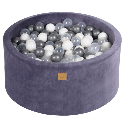 Round Ball Pit with 300 balls, 90x40cm, Grey Blue, Velvet