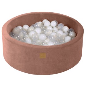 Round Ball Pit with 200 balls, 90x30cm, Beige, Velvet