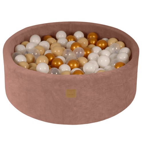 Round Ball Pit with 200 balls, 90x30cm, Beige, Velvet