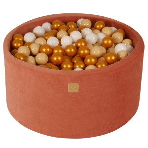 Round Ball Pit with 300 balls, 90x40cm, Marsala Red, Velvet