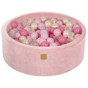 Round Ball Pit with 200 balls, 90x30cm, Light Pink, Velvet