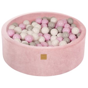 Round Ball Pit with 200 balls, 90x30cm, Light Pink, Velvet