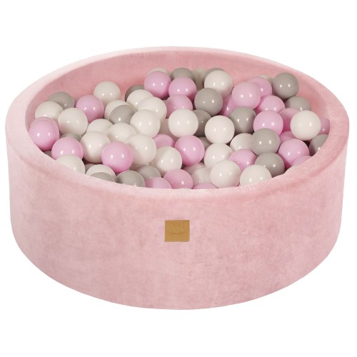 Round Ball Pit with 200 balls, 90x30cm, Light Pink, Velvet