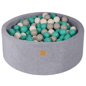 Round Ball Pit with 200 balls, 90x30cm, Light Grey, Velvet