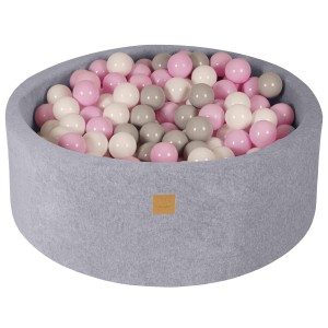 Round Ball Pit with 200 balls, 90x30cm, Light Grey, Velvet