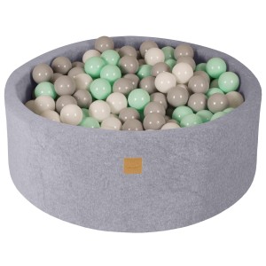 Round Ball Pit with 200 balls, 90x30cm, Light Grey, Velvet