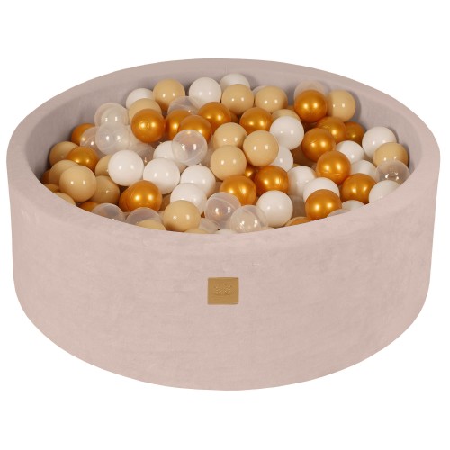 Round Ball Pit with 200 balls, 90x30cm, Ecru, Velvet