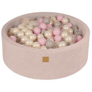 Round Ball Pit with 200 balls, 90x30cm, Ecru, Velvet
