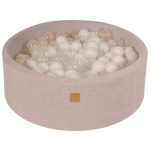 Round Ball Pit with 200 balls, 90x30cm, Ecru, Velvet