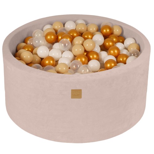 Round Ball Pit with 300 balls, 90x40cm, Ecru, Velvet