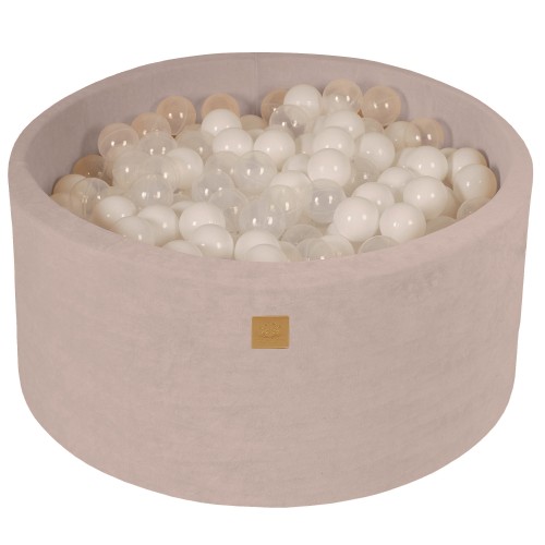 Round Ball Pit with 300 balls, 90x40cm, Ecru, Velvet