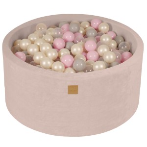 Round Ball Pit with 300 balls, 90x40cm, Ecru, Velvet