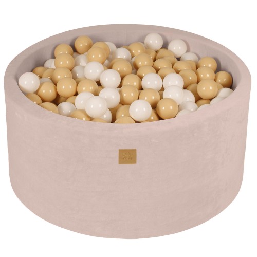 Round Ball Pit with 300 balls, 90x40cm, Ecru, Velvet