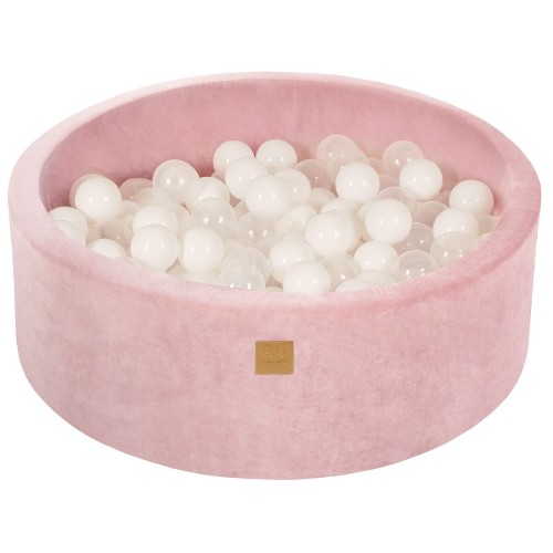 Round Ball Pit with 200 balls, 90x30cm, Light Pink, Velvet