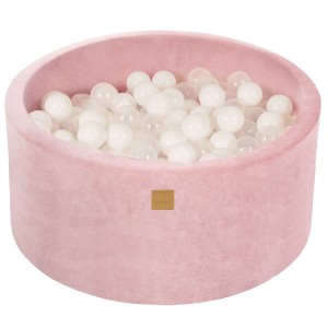 Round Ball Pit with 300 balls, 90x40cm, Light Pink, Velvet