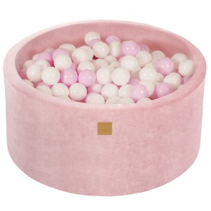 Round Ball Pit with 300 balls, 90x40cm, Light Pink, Velvet
