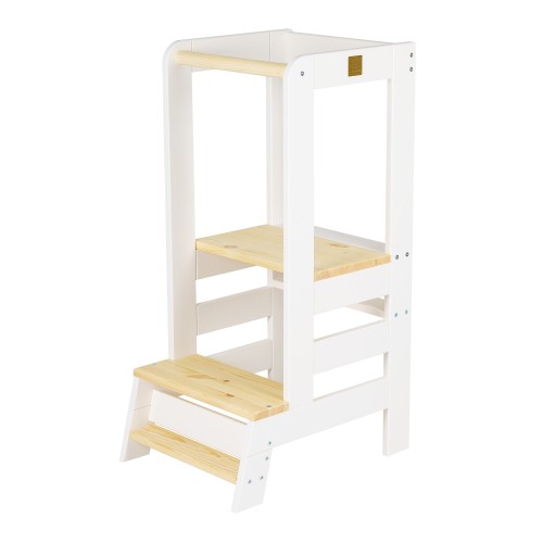 Wooden Learning Tower, White with Natural Elements