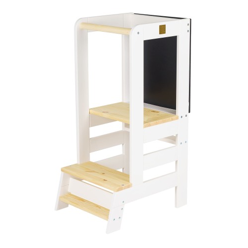 Wooden Learning Tower with Black Board, White with Natural Elements
