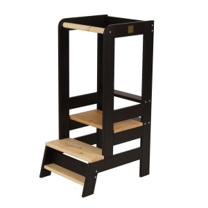 Wooden Learning Tower Black with Natural Elements