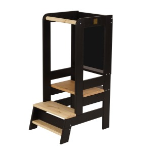 Wooden Learning Tower with Black Board, Black with Natural Elements