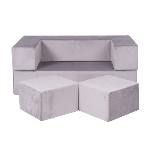 Velvet Cube Kids Sofa, Gray