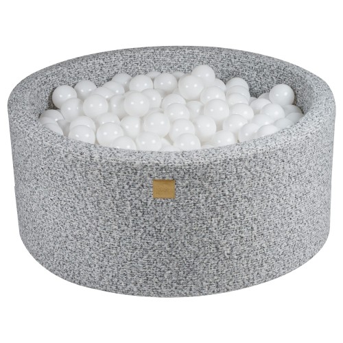 Round Ball Pit with 300 balls, 90x40cm, Marled Grey, Boucle