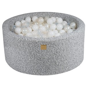 Round Ball Pit with 300 balls, 90x40cm, Marled Grey, Boucle