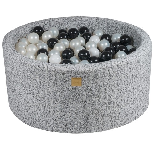 Round Ball Pit with 300 balls, 90x40cm, Marled Grey, Boucle