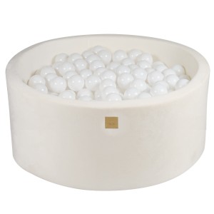 Round Ball Pit with 300 balls, 90x40cm, White, Supersoft Velvet