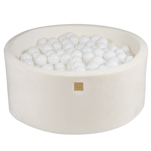 Round Ball Pit with 300 balls, 90x40cm, White, Supersoft Velvet