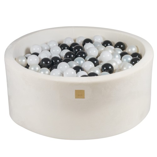 Round Ball Pit with 300 balls, 90x40cm, White, Supersoft Velvet