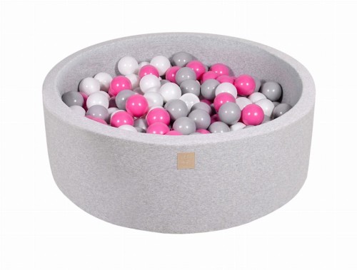 Round Ball Pit with 200 balls, 90x30cm, Light Grey, Cotton