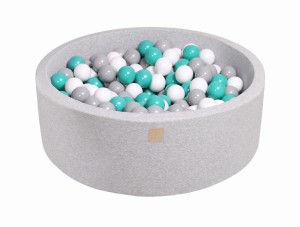Round Ball Pit with 200 balls, 90x30cm, Light Grey, Cotton