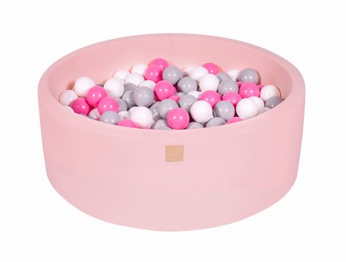 Round Ball Pit with 200 balls, 90x30cm, Light Pink, Cotton