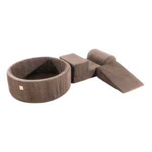 Aesthetic Foam 3 elements Playset with Ball Pit 90x30cm, Corduroy, Brown without balls