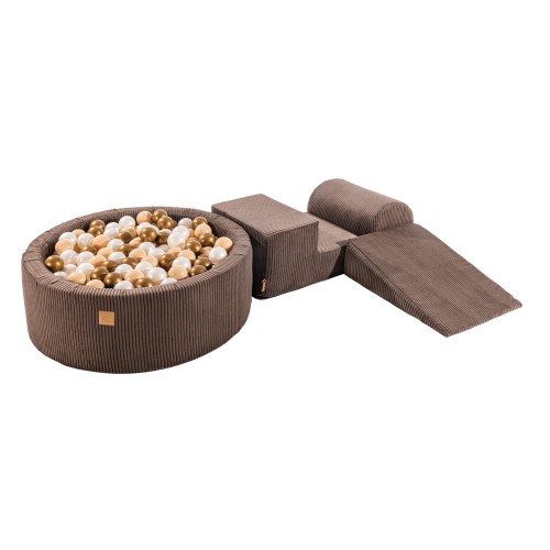 Aesthetic Foam 3 elements Playset with Ball Pit 90x30cm with 200 Balls, Corduroy, Brown: Beige/White Pearl/Platinum