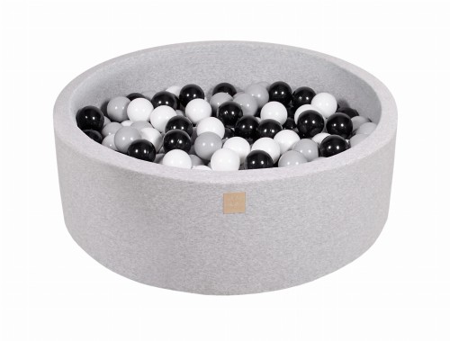 Round Ball Pit with 200 balls, 90x30cm, Light Grey, Cotton