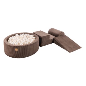 Aesthetic Foam 3 elements Playset with Ball Pit 90x30cm with 200 Balls, Corduroy, Brown: White Pearl