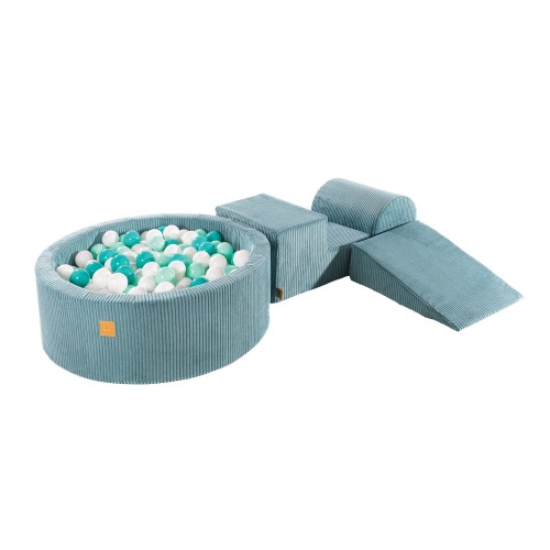 Aesthetic Foam 3 elements Playset with Ball Pit 90x30cm with 200 Balls, Corduroy, Turquoise: Mint/Turquise/White