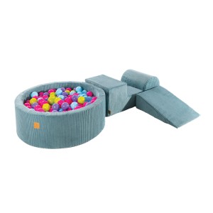 Aesthetic Foam 3 elements Playset with Ball Pit 90x30cm with 200 Balls, Corduroy, Turquoise: Pink/Violet/Babyblue/Lime