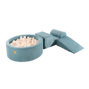 Aesthetic Foam 3 elements Playset with Ball Pit 90x30cm with 200 Balls, Corduroy, Turquoise: White Pearl