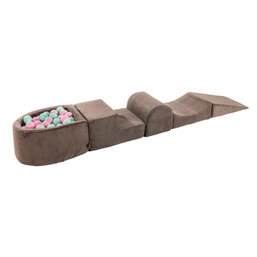 Aesthetic Foam Playset with Small Ball Pit with 100 Balls, Corduroy, Brown: Pastel Pink/Mint