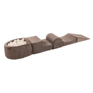 Aesthetic Foam Playset with Small Ball Pit with 100 Balls, Corduroy, Brown: White Pearl